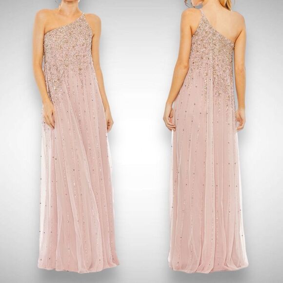 Mac Duggal One Shoulder Embellished‎ Trapeze A-Line Gown Dress Size 10 Pink 9224 - Picture 1 of 12
